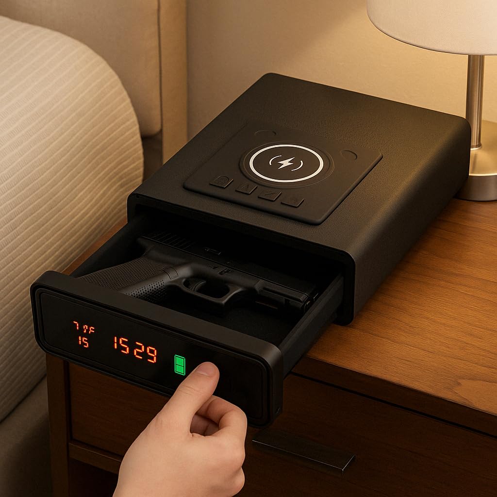 Biometric Gun Safe with Fingerprint Lock & Wireless Charging